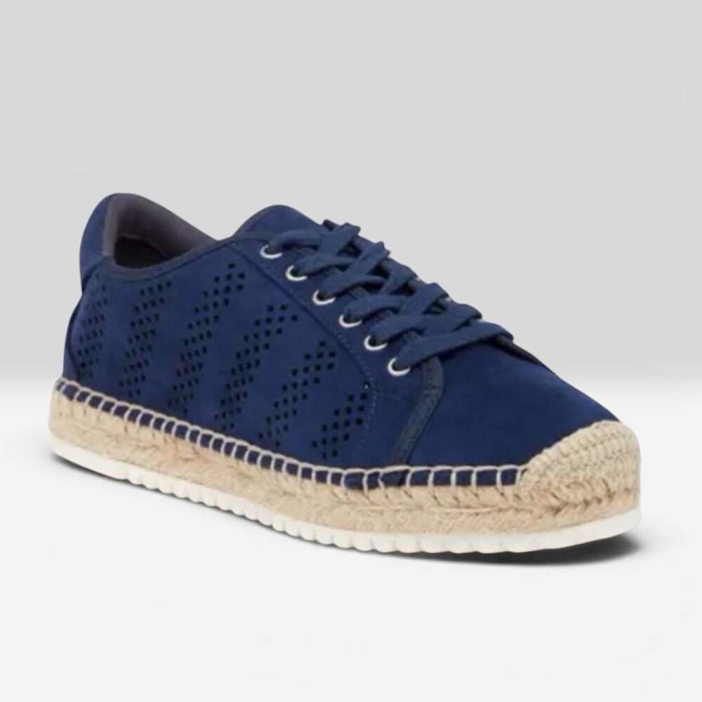 New Marc Fisher Baila Perforated Lace-Up Espadrille Sneakers Blue Size 9
